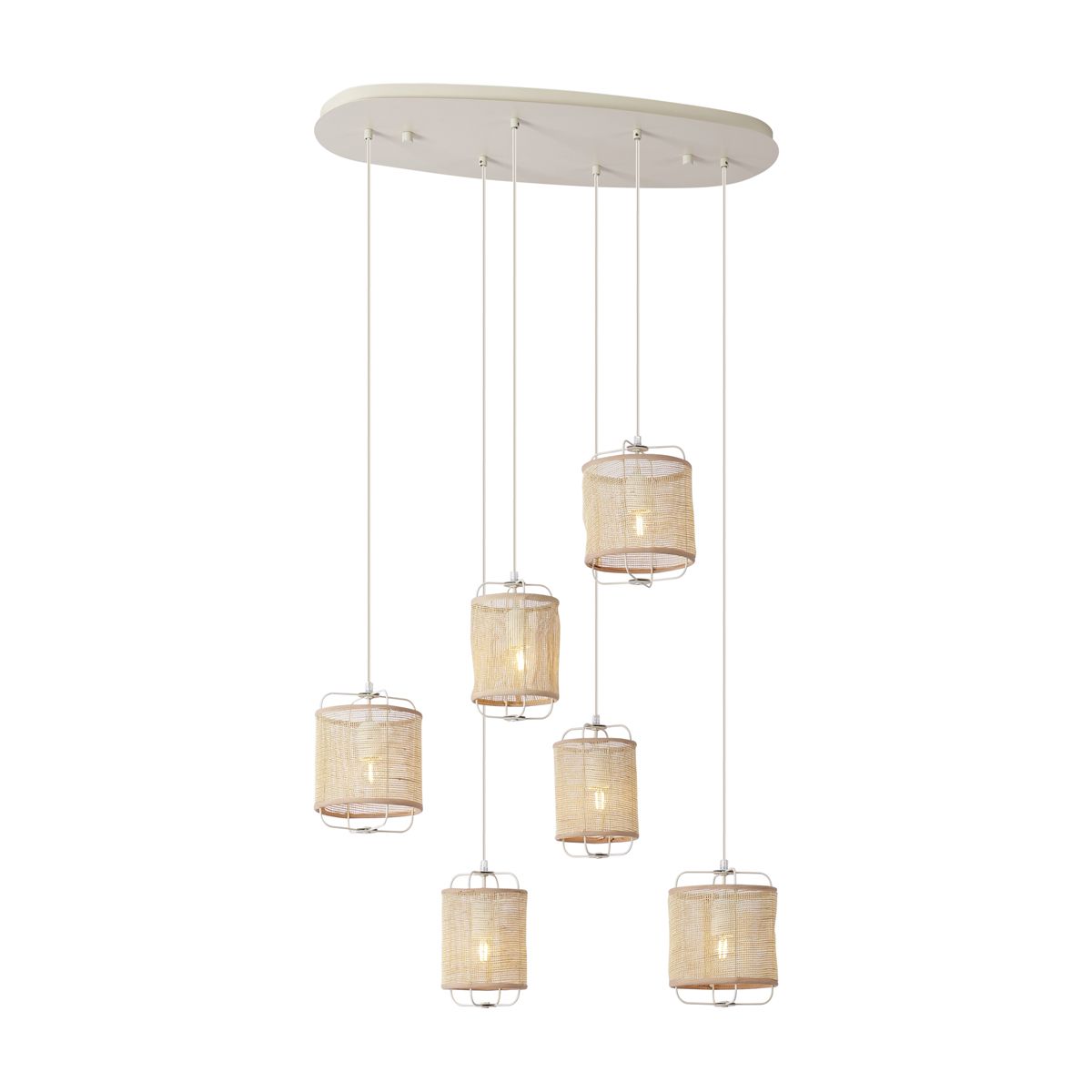 Japandi hanglamp beige met stoffen kappen 6-lichts - Yente