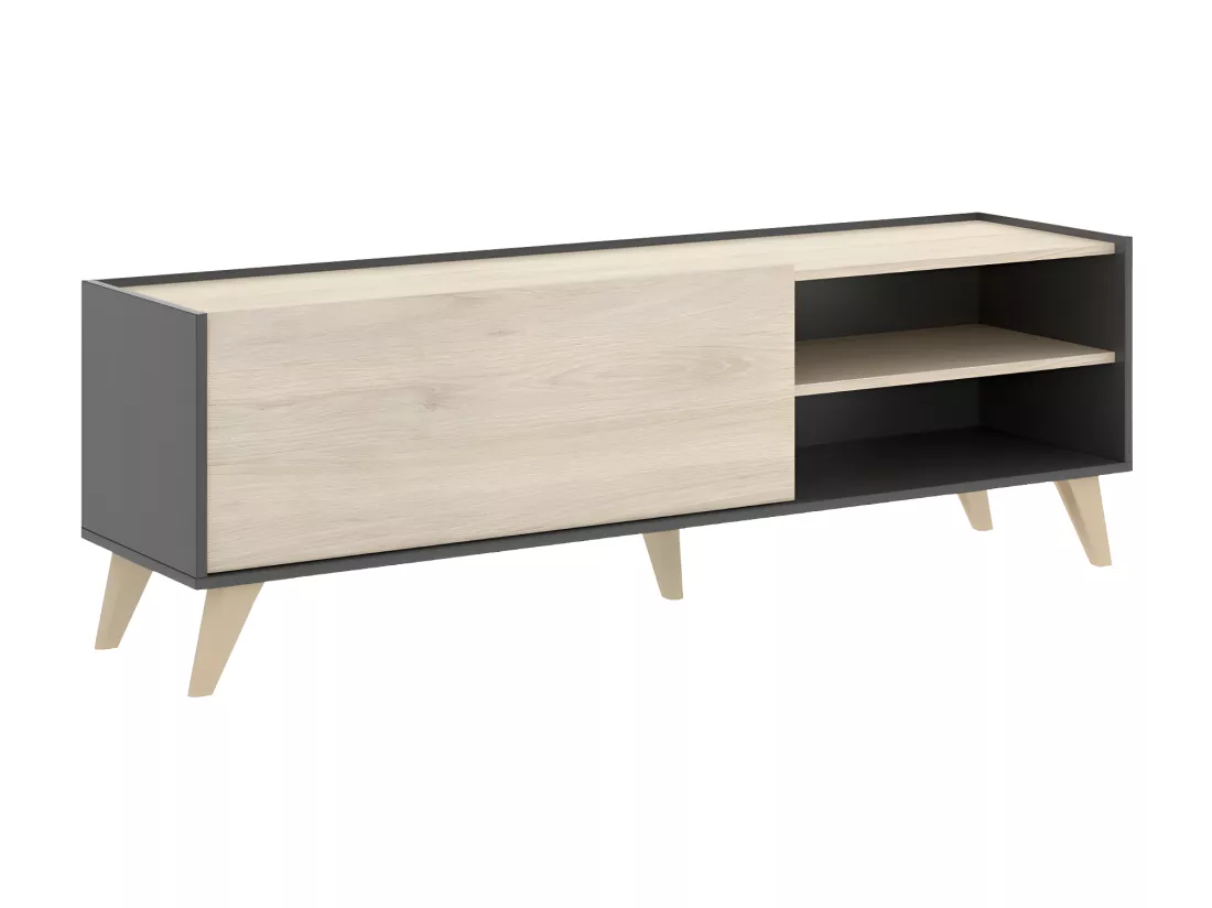Meuble TV KOLYMA - 1 porte & 2 niches - Coloris : Chêne & Anthracite