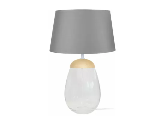Lampe a poser ovale verre,bois naturel naturel,gris 46 cm.