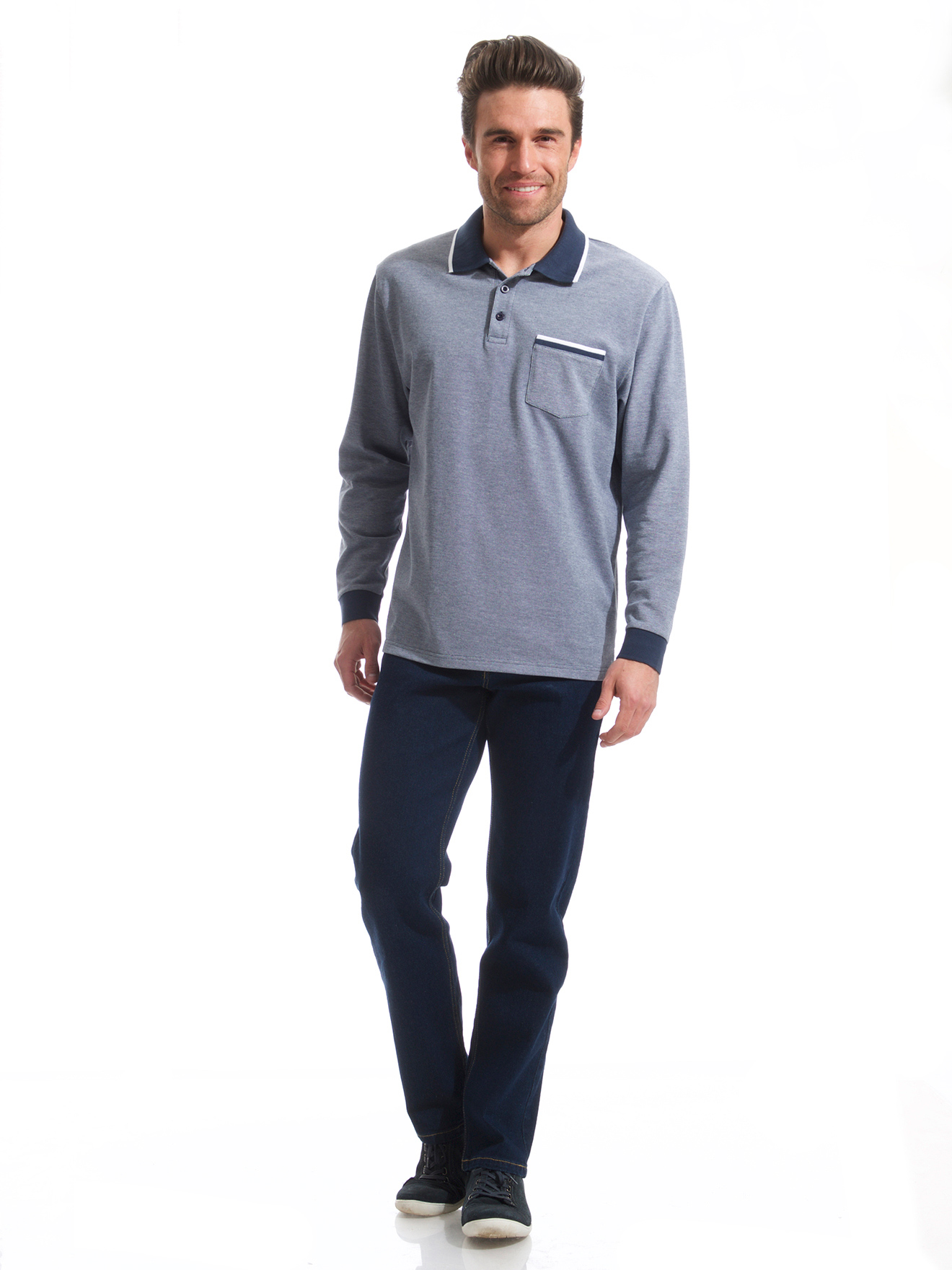 Polo manches longues pur coton