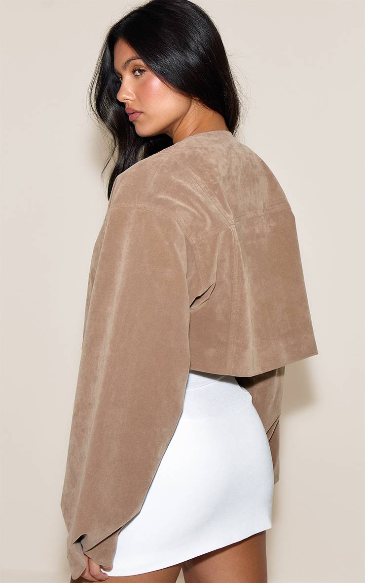 Beige Veste En Daim Beige Courte Avec Détail De Manches Froncées