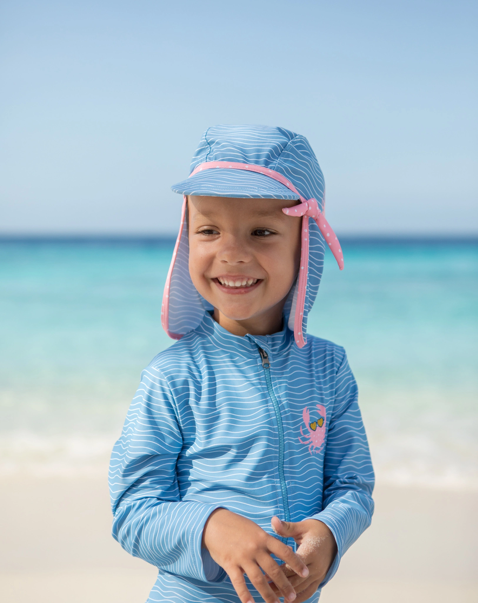 Langarm-Schwimmanzug KREBS in blau/pink