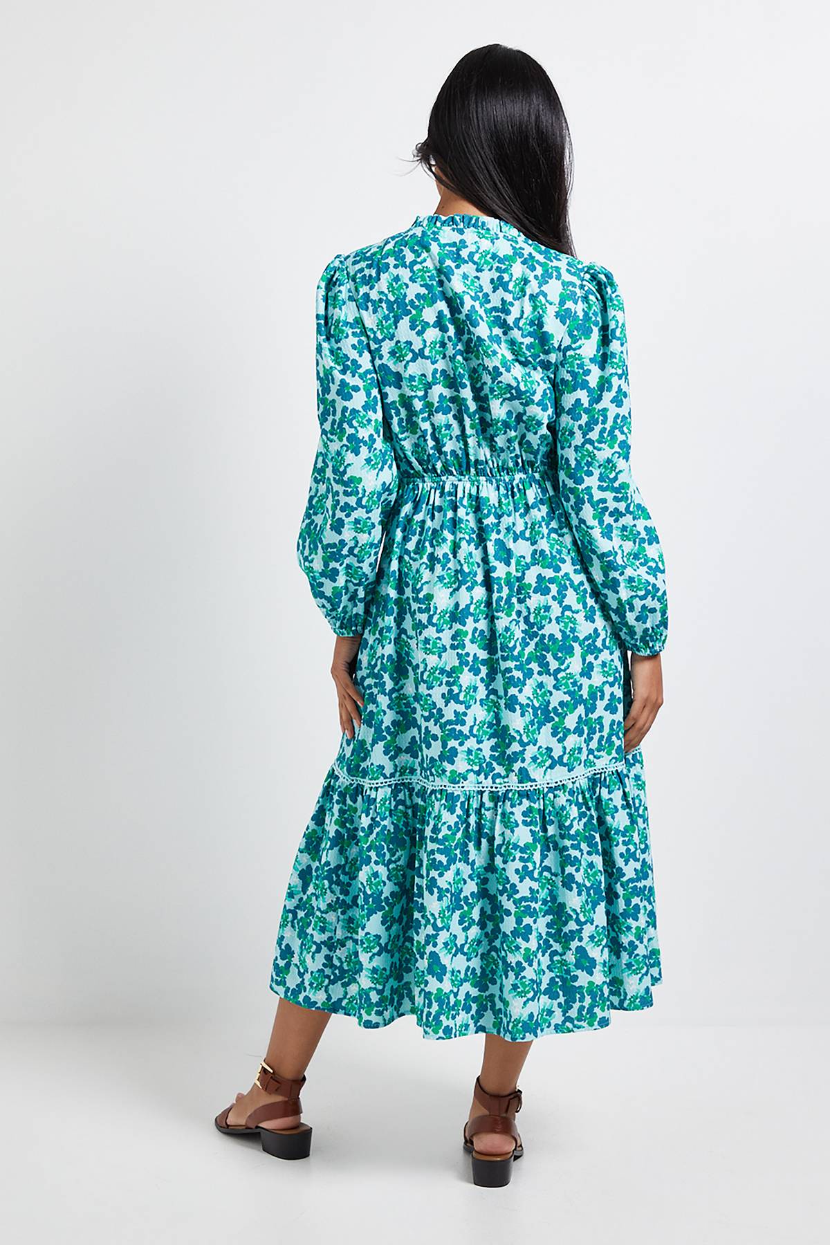 Wallis Robe Midi Boutonnée à Motifs Floraux en Gaufre Petite