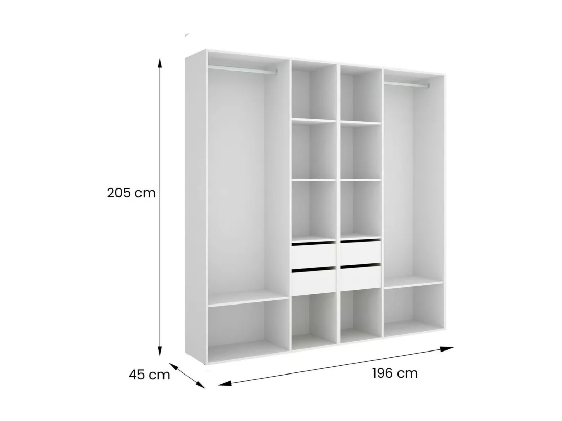 Grande Garde-robe Dpavo, Meubles de chambre, Penderie de plain-pied, Placard à vêtements, 196x45 h205 cm, Blanc et Chêne clair