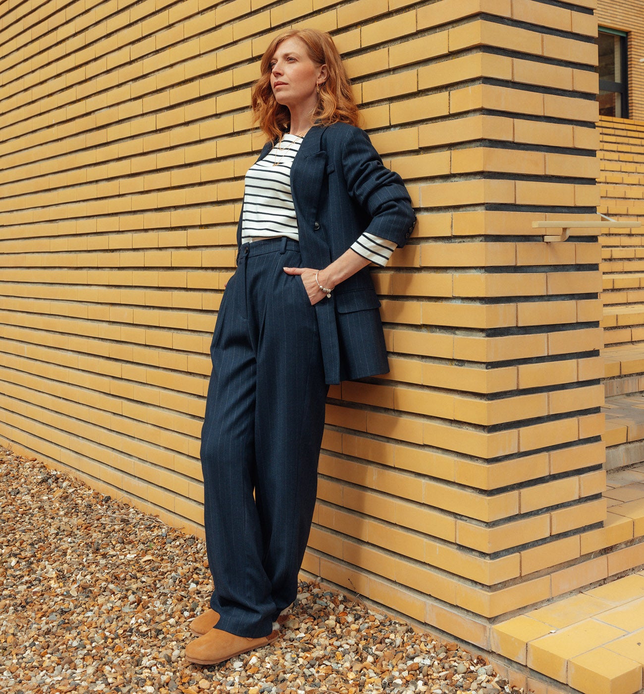 Pantalon de tailleur rayé - Rayé marine