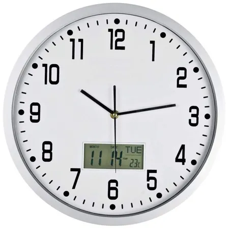 Macma Analoge Wanduhr mit Digitalanzeige, weiß