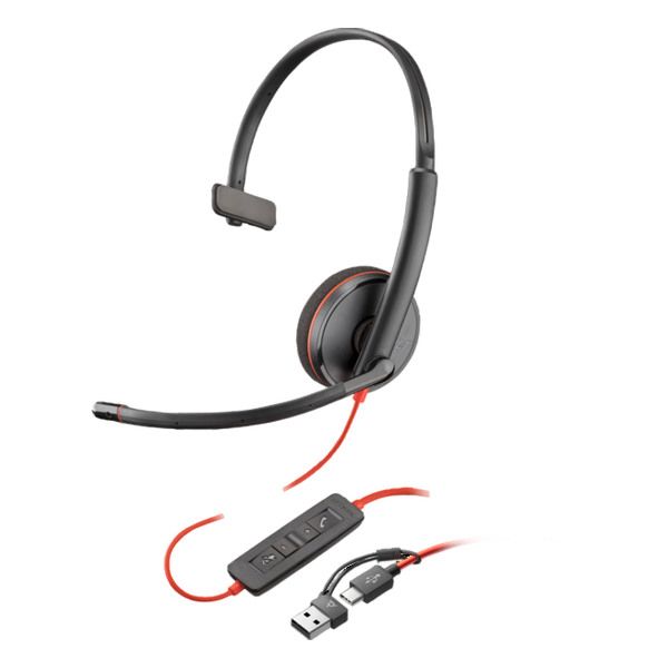 Poly Blackwire 3210 USB-C com Adaptador USB-C/A Preto
