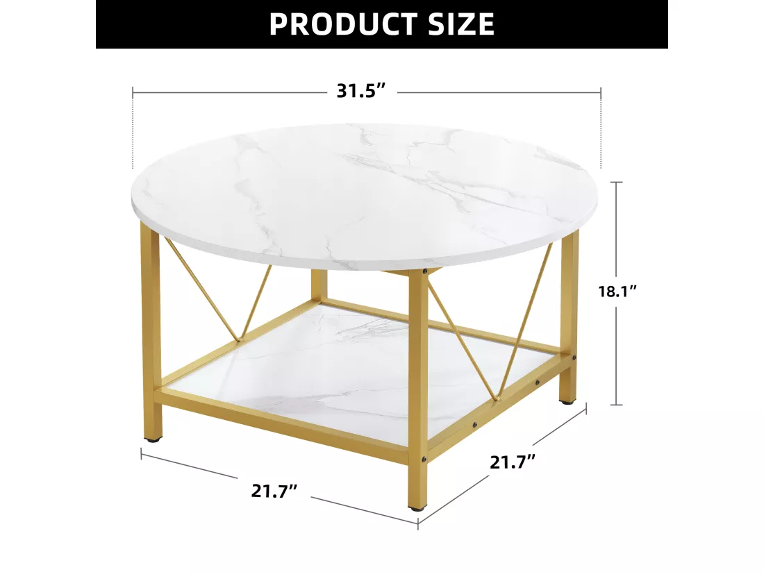 YITAHOME Table Basse - Ronde - 80x80x46cm - Table Basse avec Pieds Métalliques Stables - Blanc