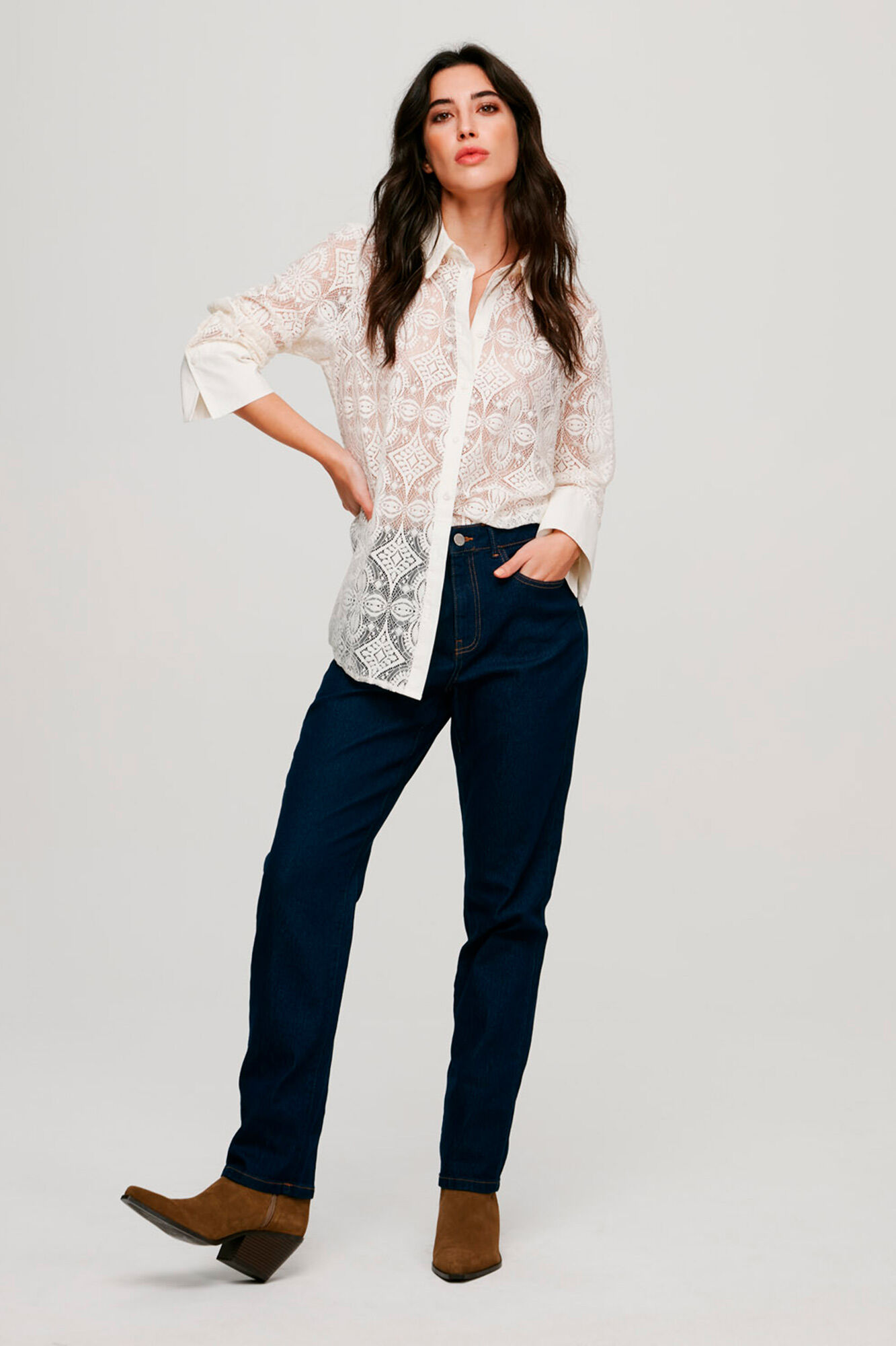 Camisa jacquard semitransparente - Cinza