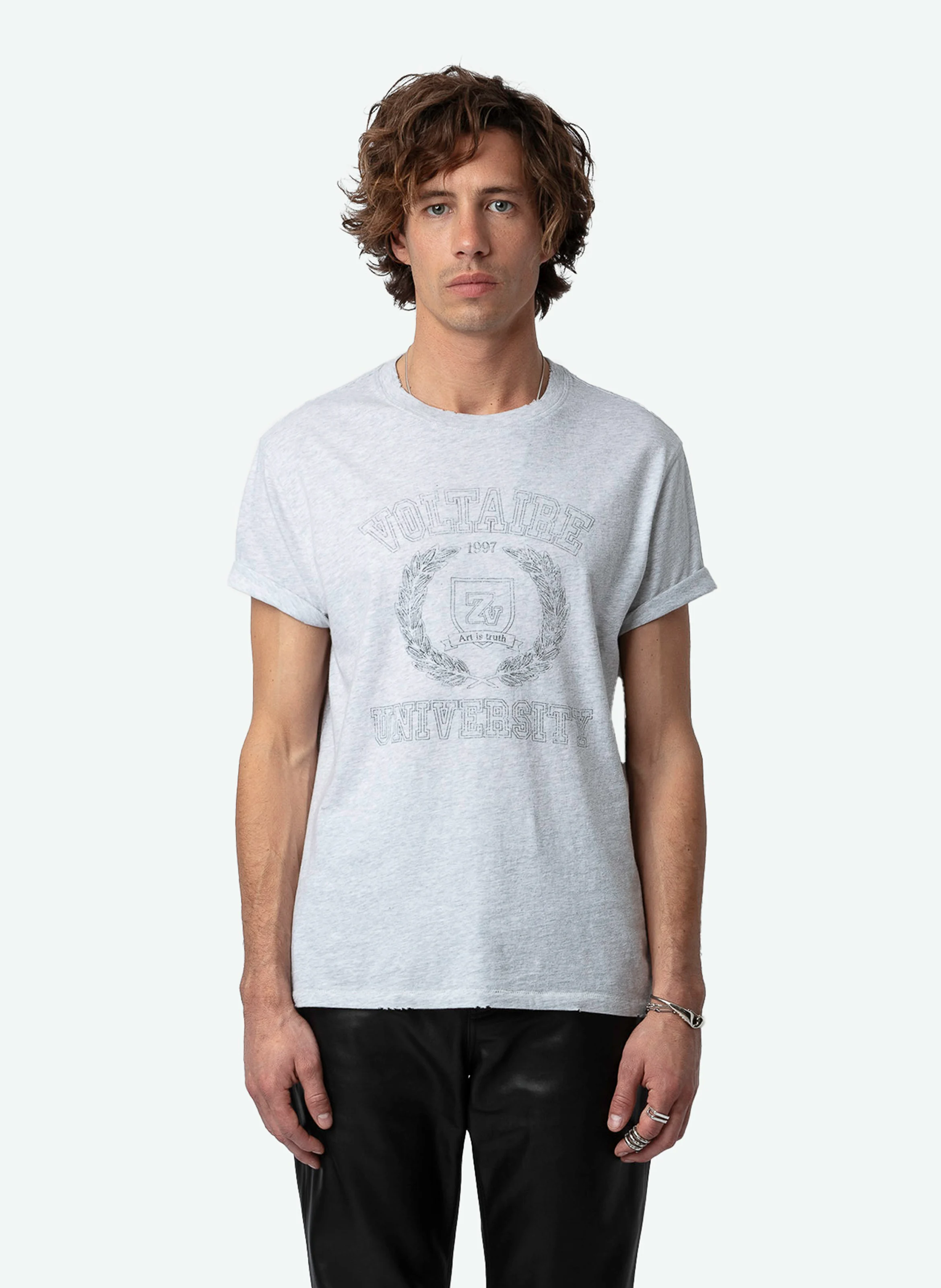 JIMMY - Tee-shirt droit col rond en coton bio sérigraphié | Gris