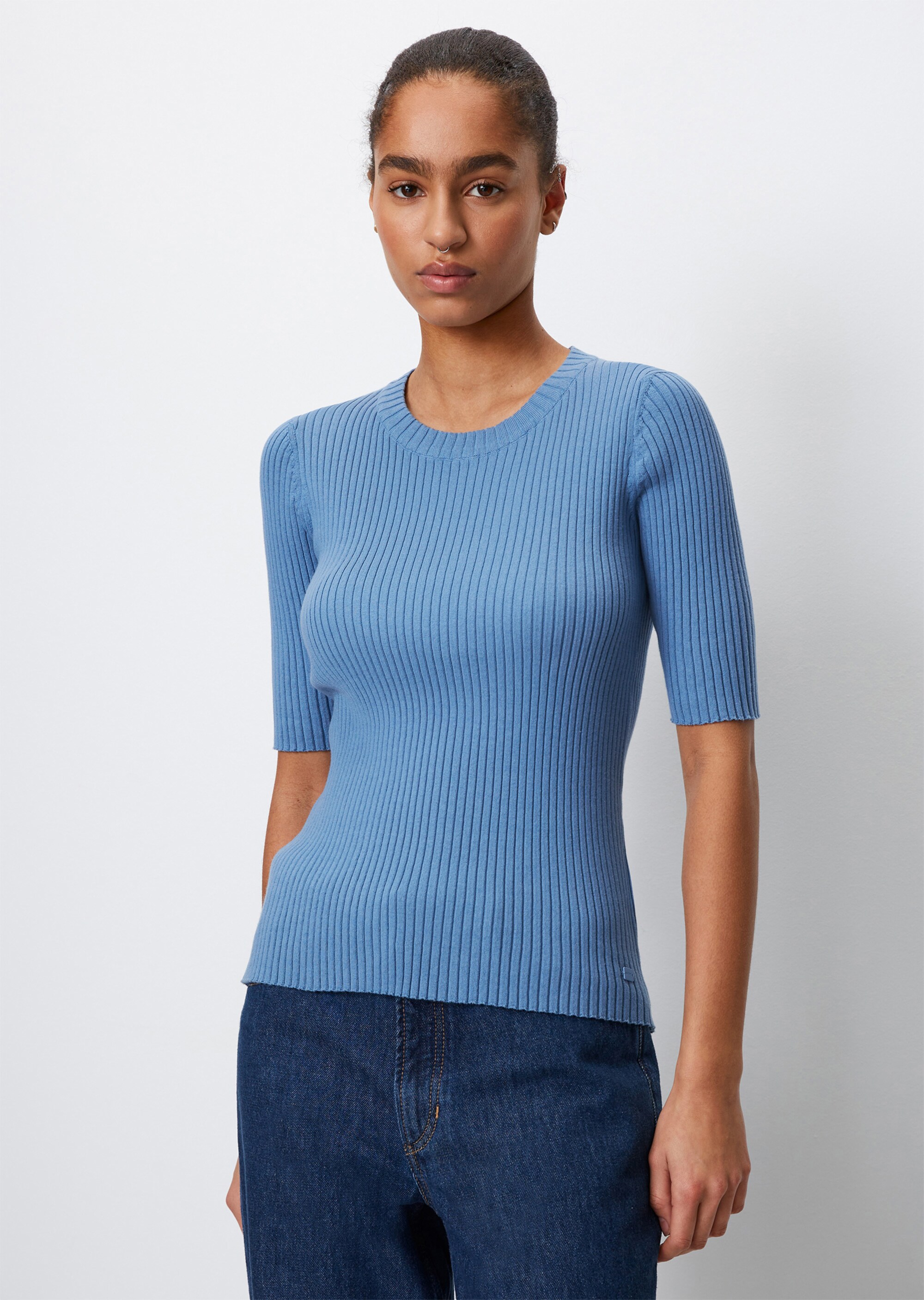 Kurzarm-Strickpullover fitted aus Organic Cotton-Mix