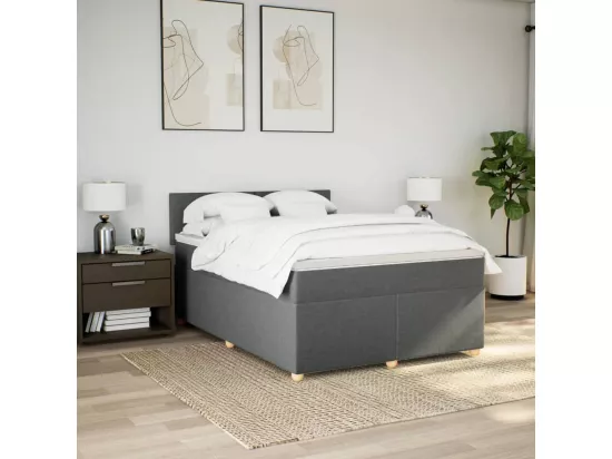 Sommier à lattes de lit avec matelas Gris foncé 140x190cm Tissu