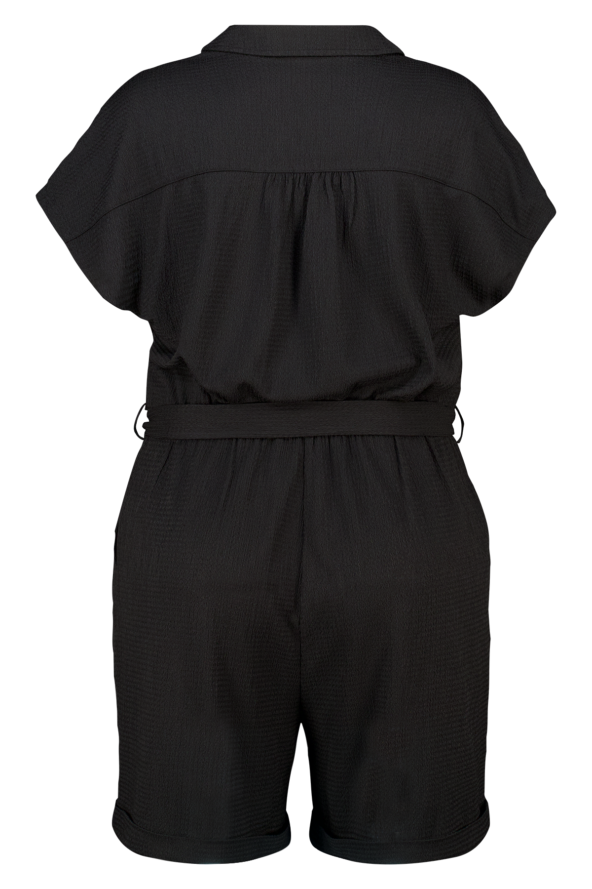 Playsuit met ceintuur en kraag Zwart