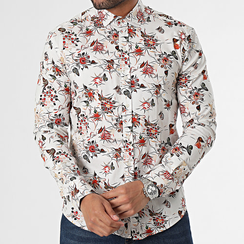 Chemise Manches Longues Beige Clair Rouge
