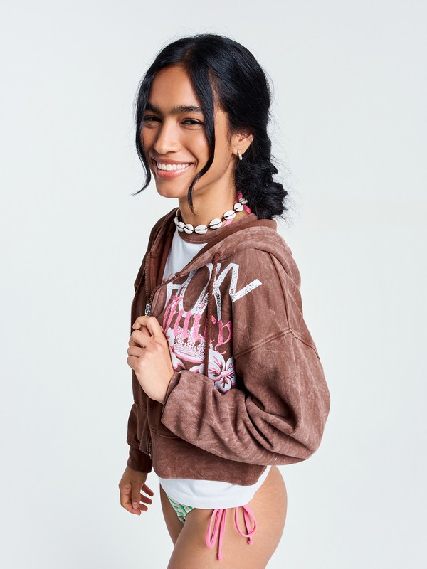 Roxy X Juicy Couture Sweat à capuche zippé Marron Femme