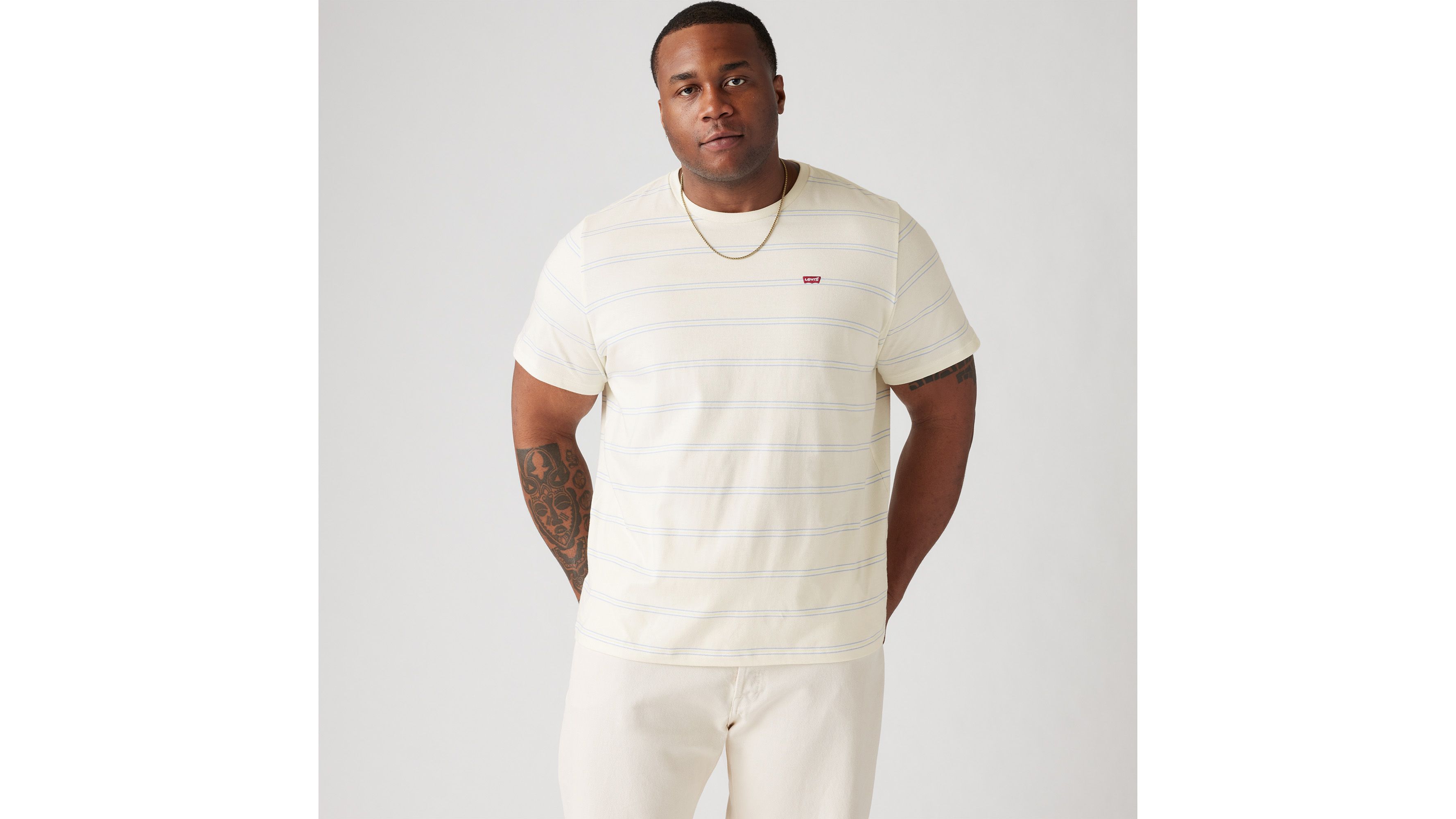 T-shirt Original Housemark (grandes tailles) - Seaside Stripe Egret - Bleu