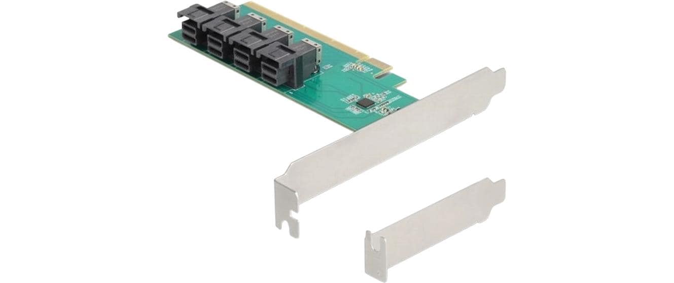 PCI Express x16 zu 4 x intern SFF-8643 NVMeDelock PCI Express x16 Karte zu 4 x intern SFF-8643 NVMe – Bifurcation – Low Profile Formfaktor
