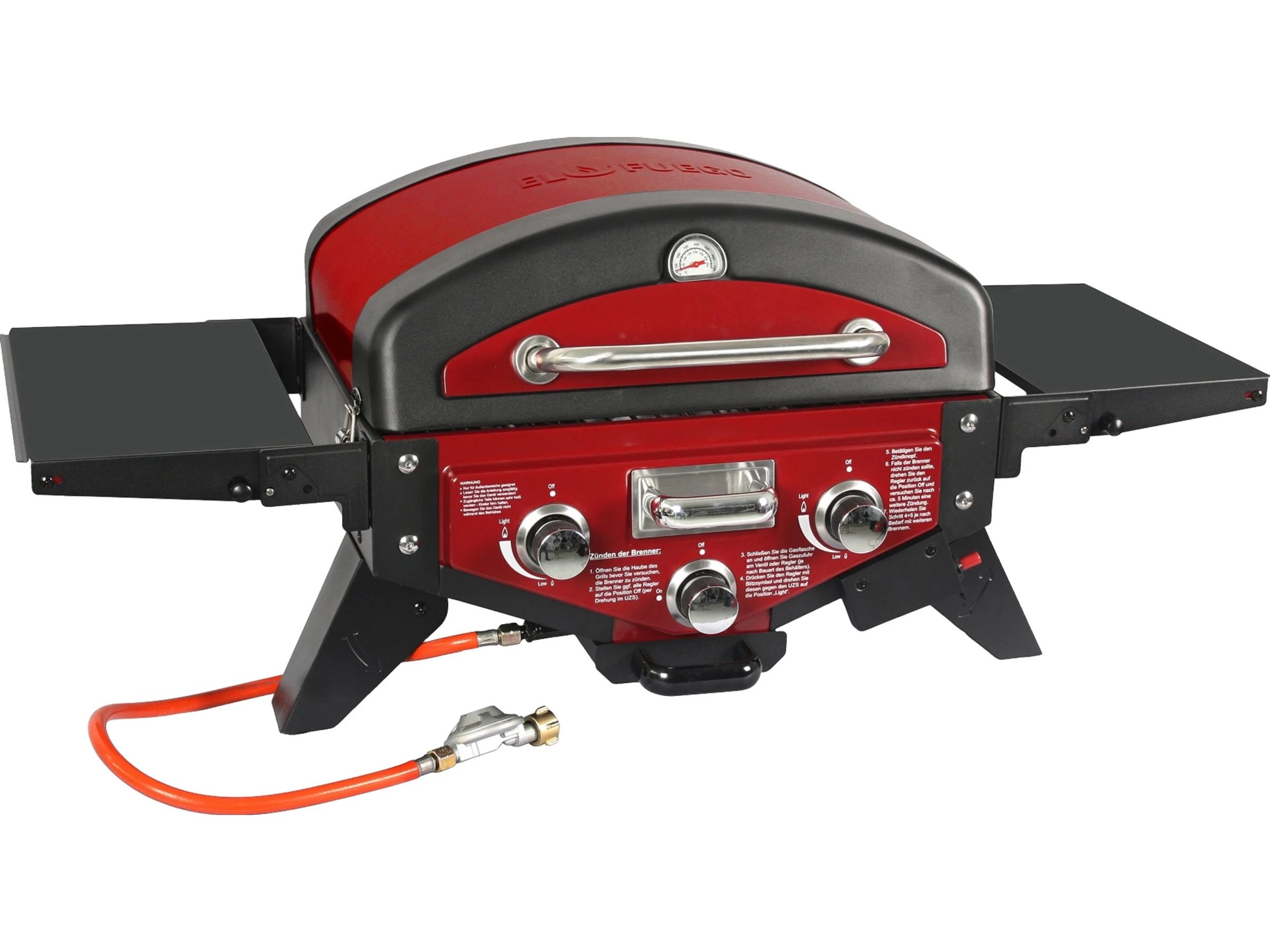 El Fuego Tischgasgrill Smoker Medison 2 Brenner Rot