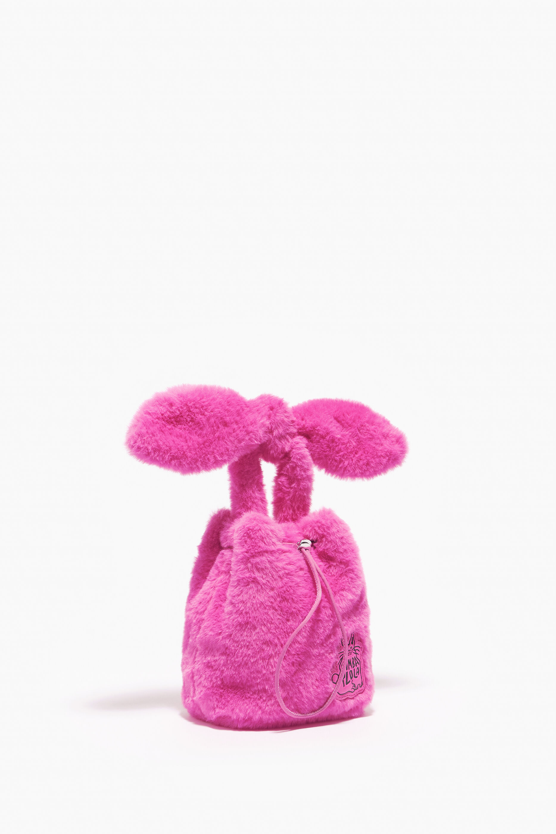 pequena bolsa de cabelo rosa neon com cordão