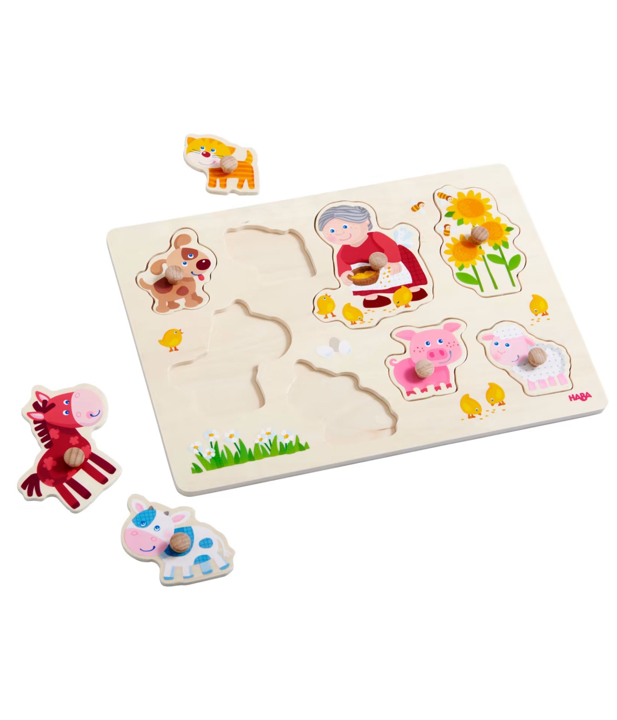 Holz-Greifpuzzle OMA LENIS TIERE 9-teilig in bunt