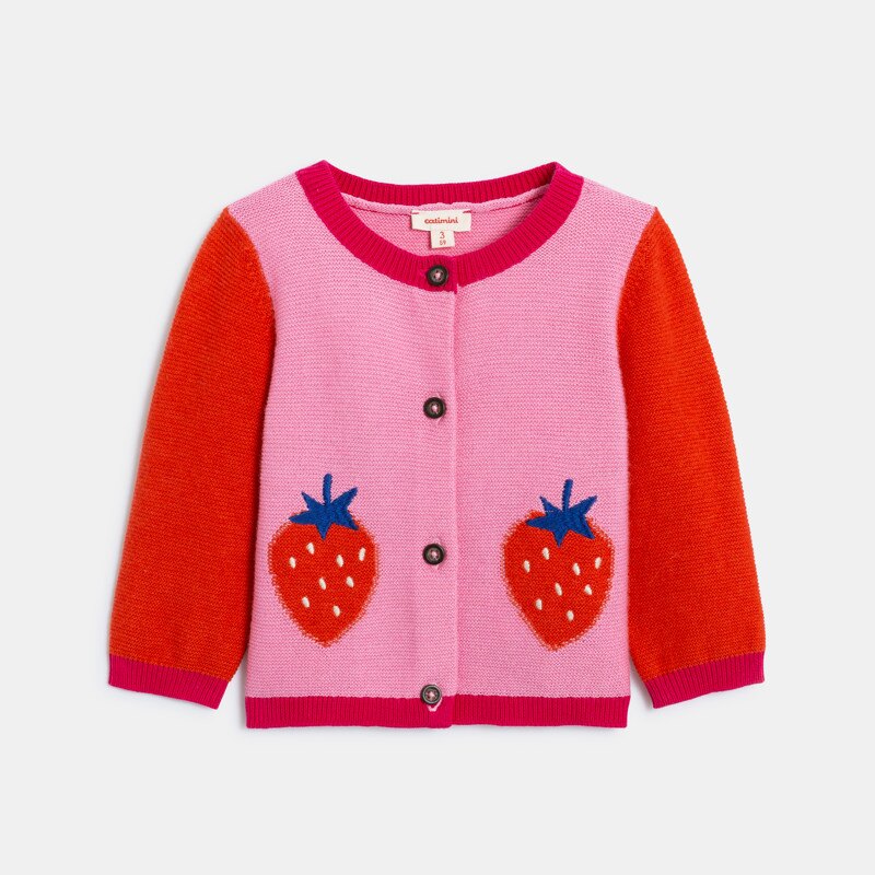 Cardigan bébé fille bicolore motifs fraises rose Catimini Rose