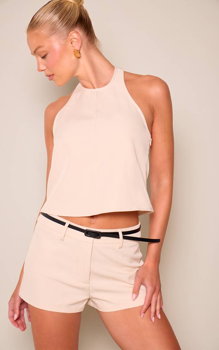 Crème Short Tailleur Ceinturé Coordonné