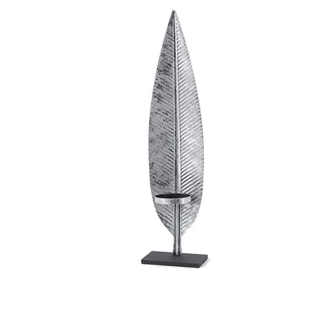 Teelichthalter Feder silber - ca. 13,5 x 9,5 x 56 cm