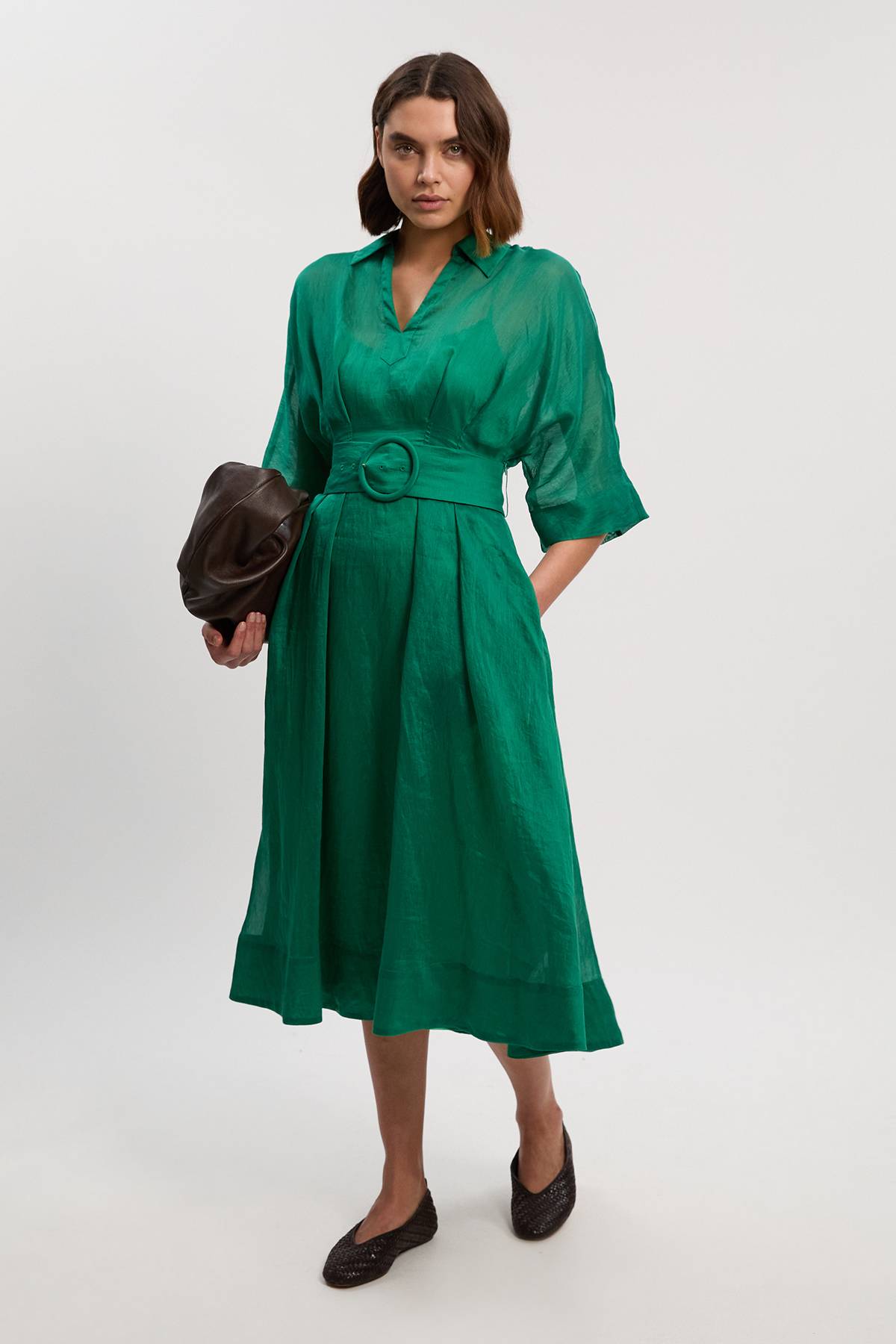 KarenMillen Robe Longue Tissée en Organdi à Col Plongeant