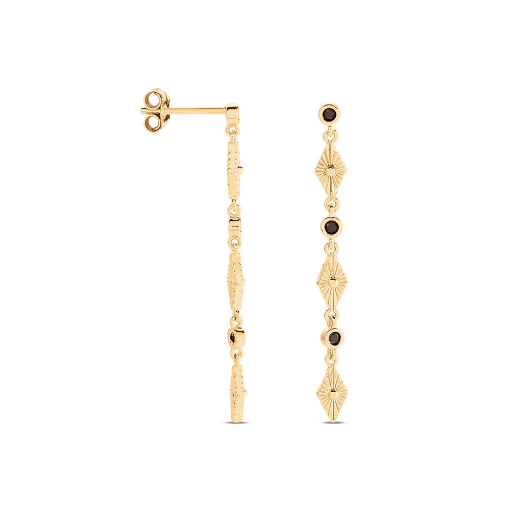 Boucles D'oreilles Pendantes Azteque Plaqué Or Jaune Spinelle