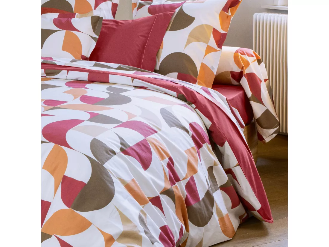 Drap plat 280x325 cm en 100% percale de coton MODULO blanc acajou