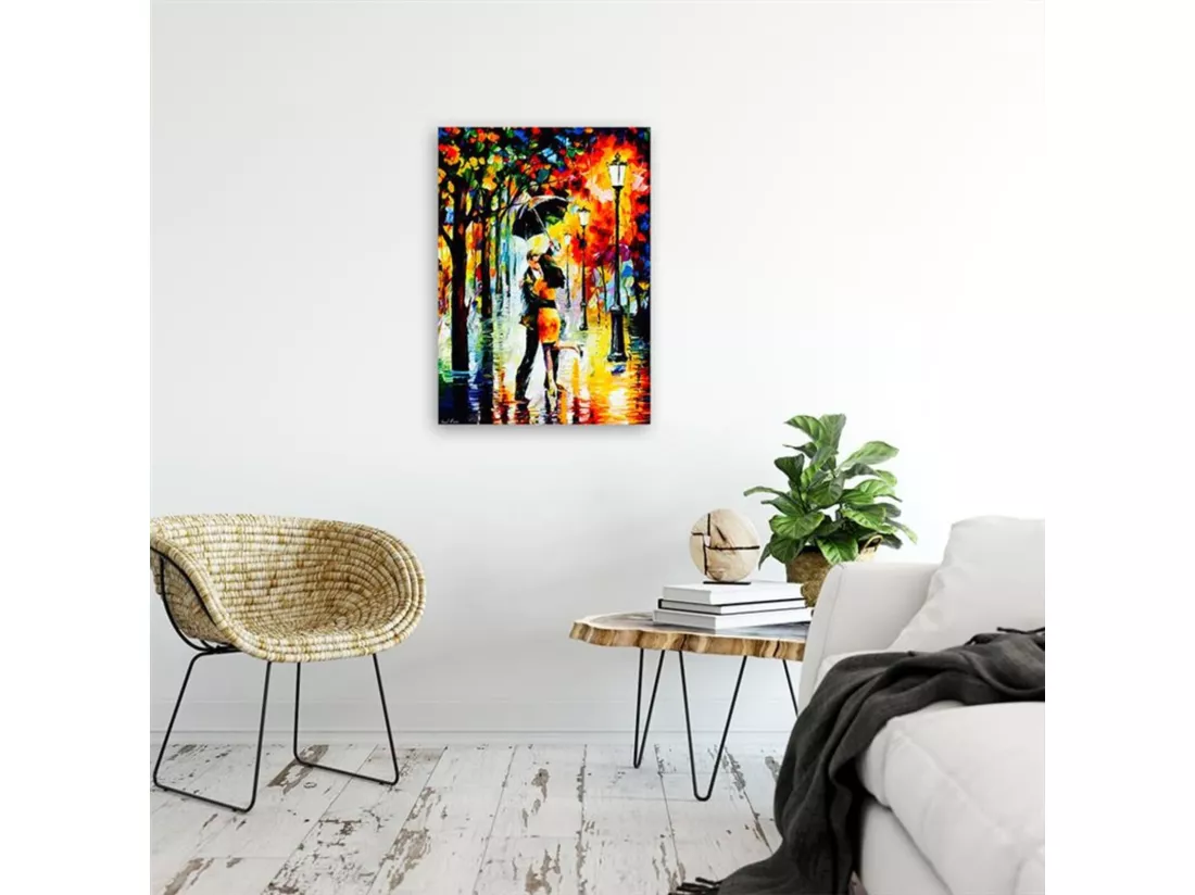 Tableau couple amoureux sous un parapluie - 60 x 90 cm