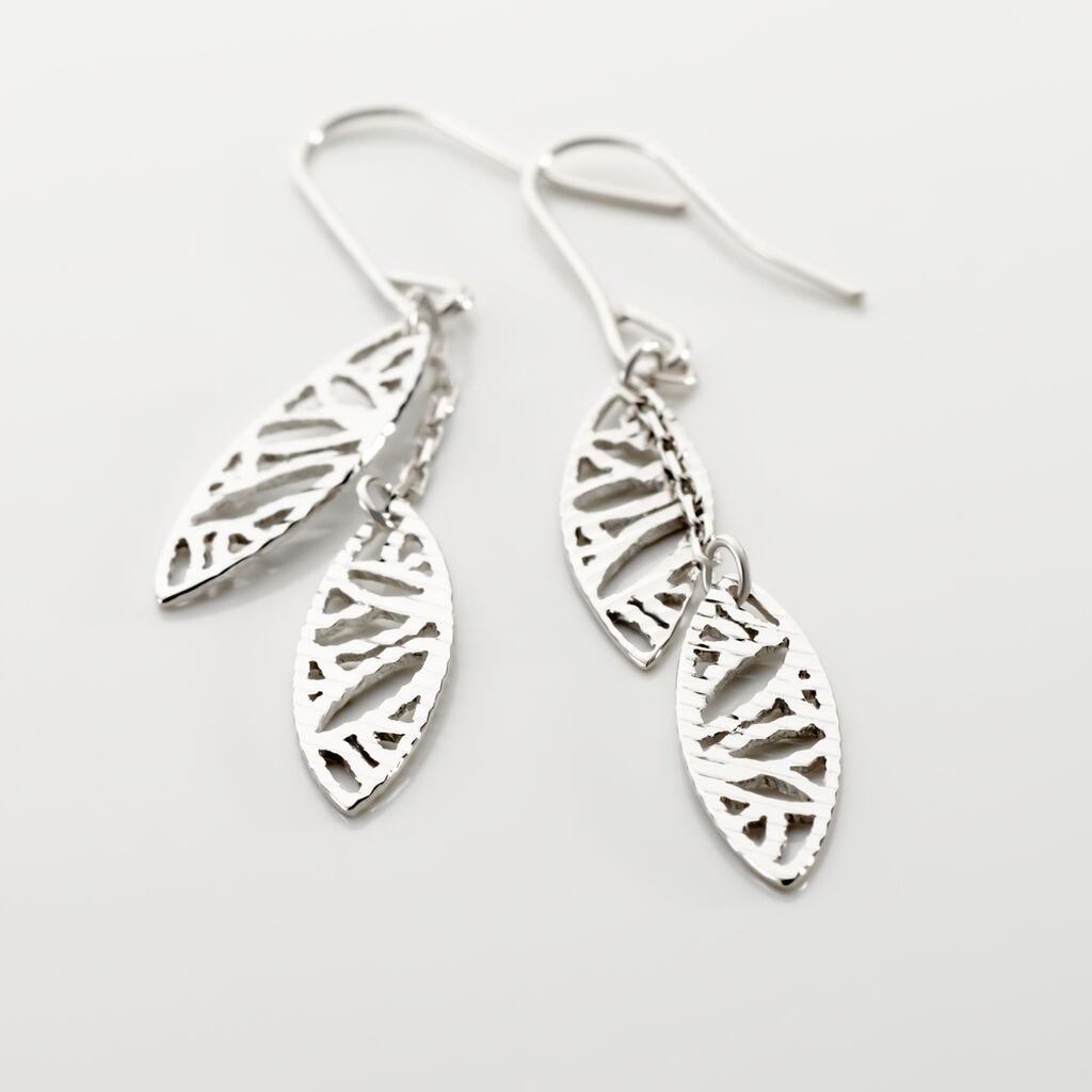 Boucles D'oreilles Pendantes Bartolomea Feuille Or Blanc