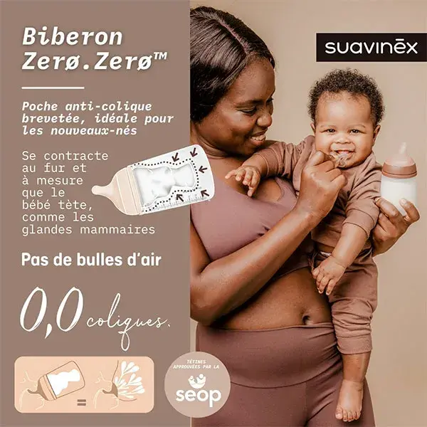 Suavinex, Zerø.Zerø, Biberon anti-colique - Débit Lent / S Medium - 180ml