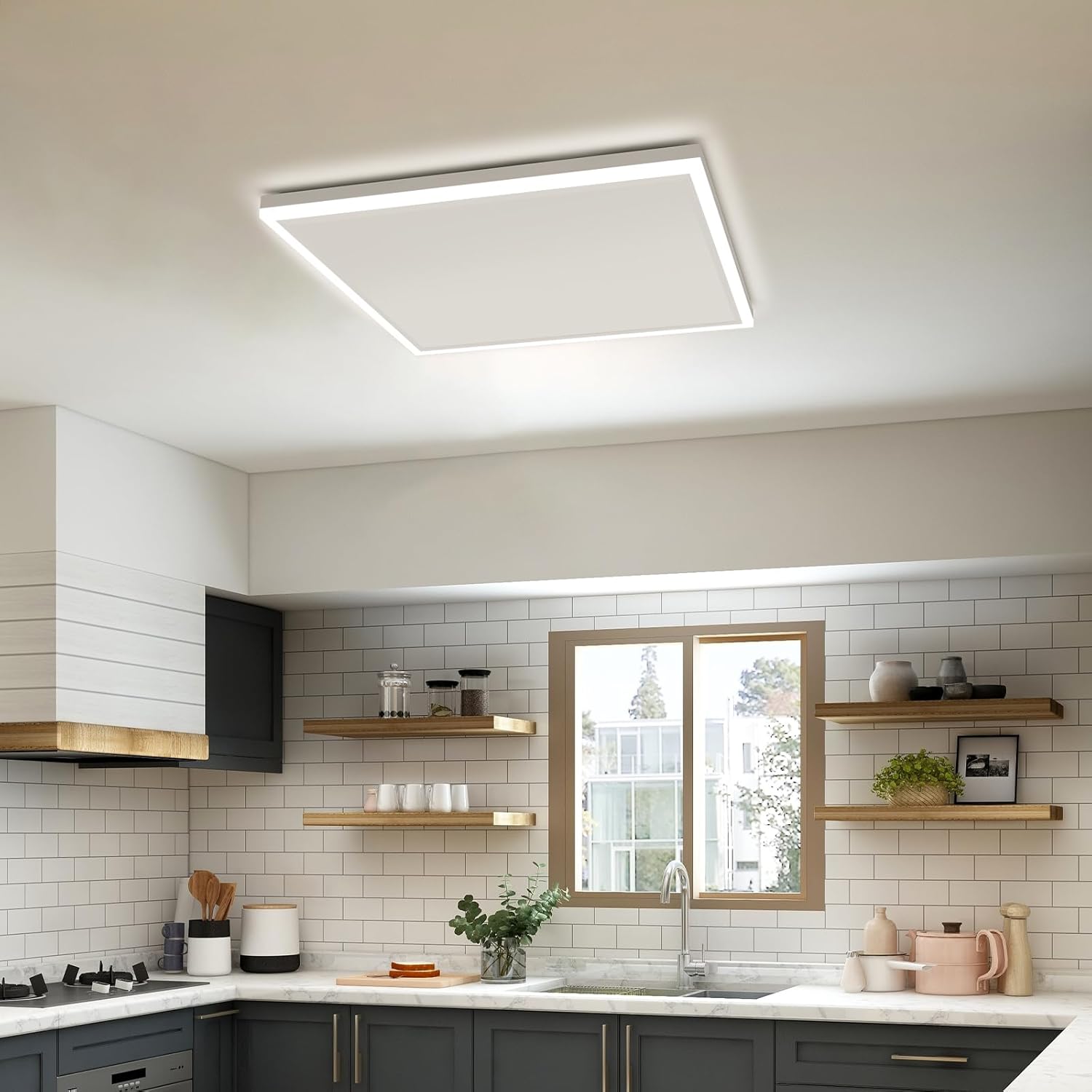 Infrarotheizung mit Thermostat 400 Watt, Deckenheizung Infrarot mit LED Beleuchtung, Infrarotheizung Deckenmontage, App Fernbedienung Steuerung, Decke Elektroheizung Heizplatte Heizkörper Heizpaneel