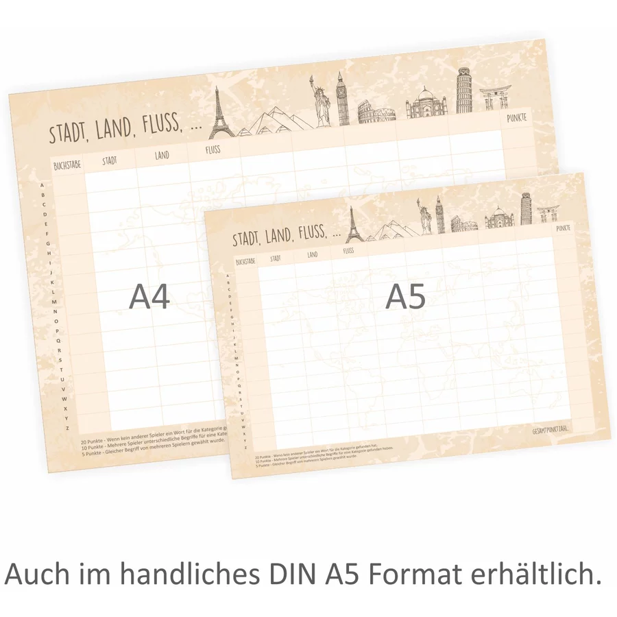 Nikima Papeterie A4 Spielblock Stadt Land Fluss Reisespiel bunt