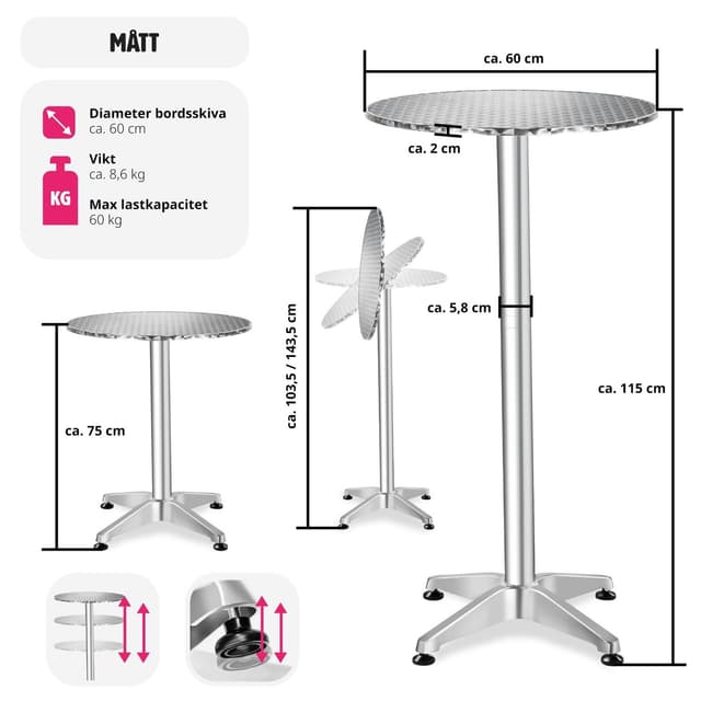 Cafebord i aluminium Ø60cm