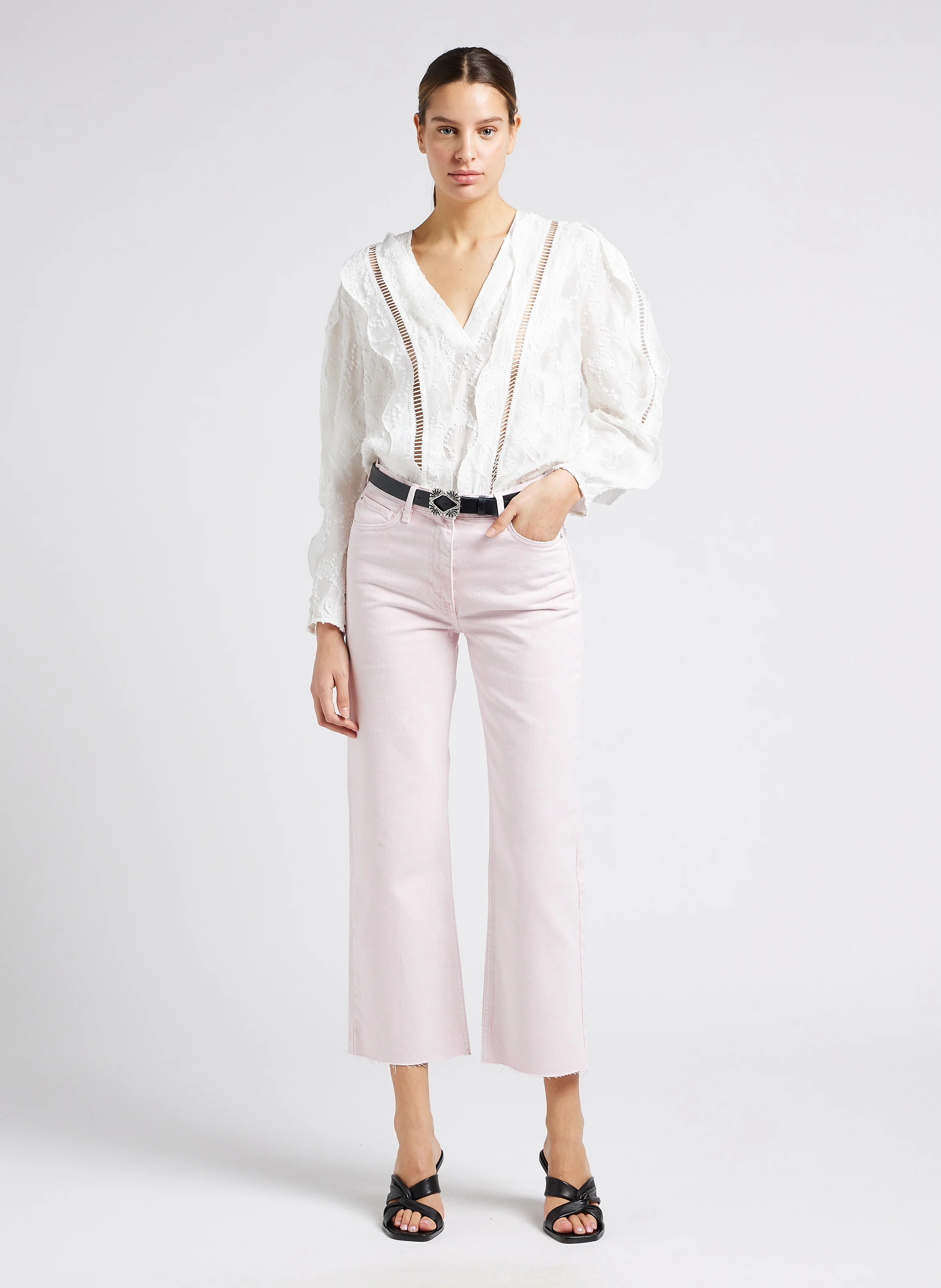 AIDEN - Jean droit taille haute en coton| Rose