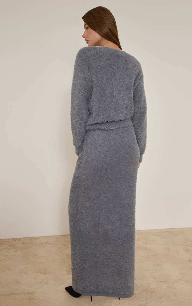 Gris Jupe Longue En Maille Duveteuse