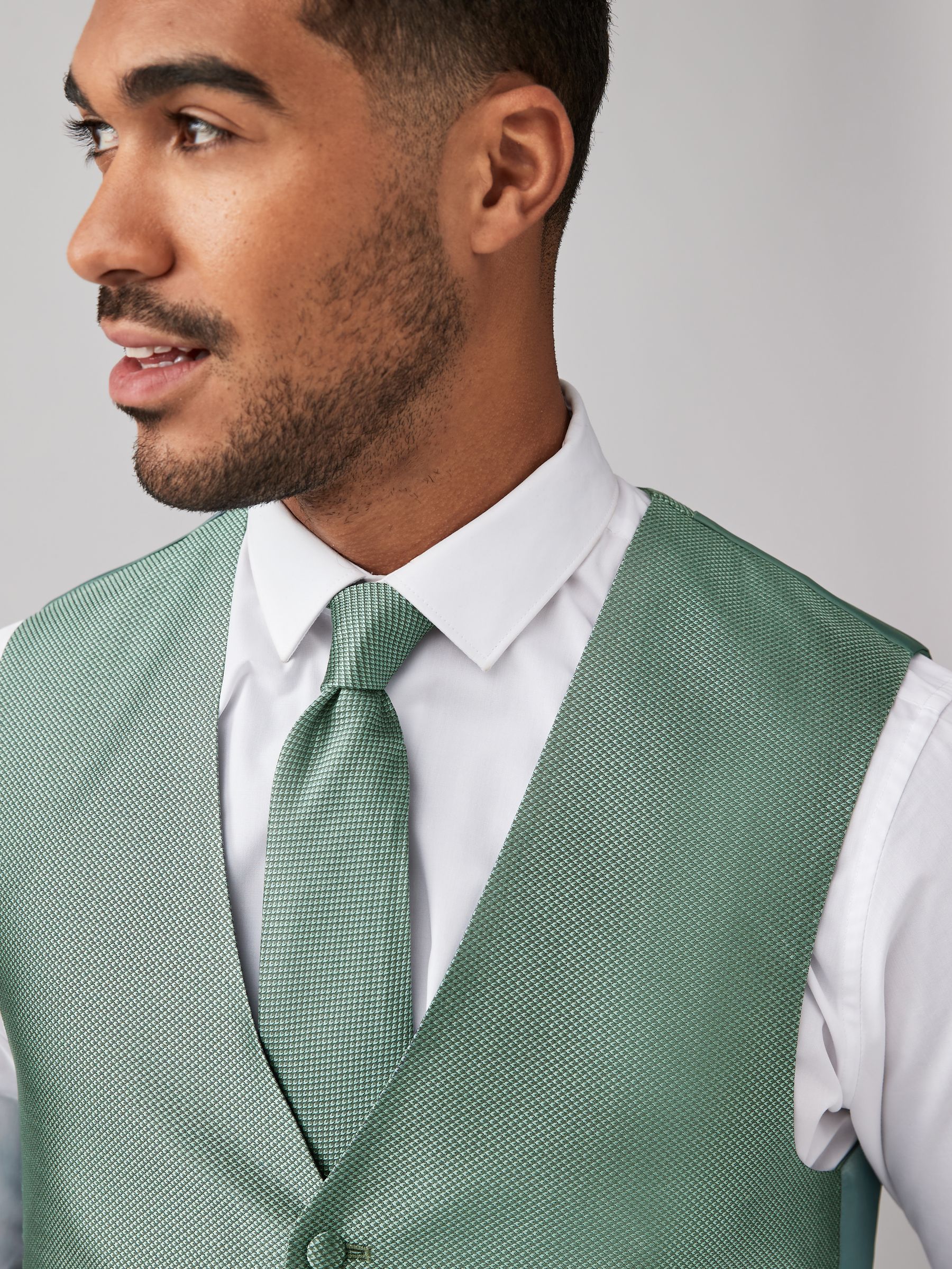 Grijs-groen - Zijden gilet met textuur