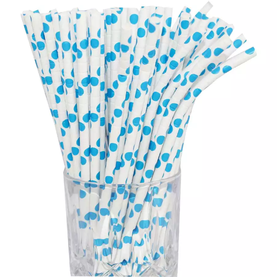 Luxentu Papier-Trinkhalme gepunktet mit Knick 20 cm 100er Set hellblau