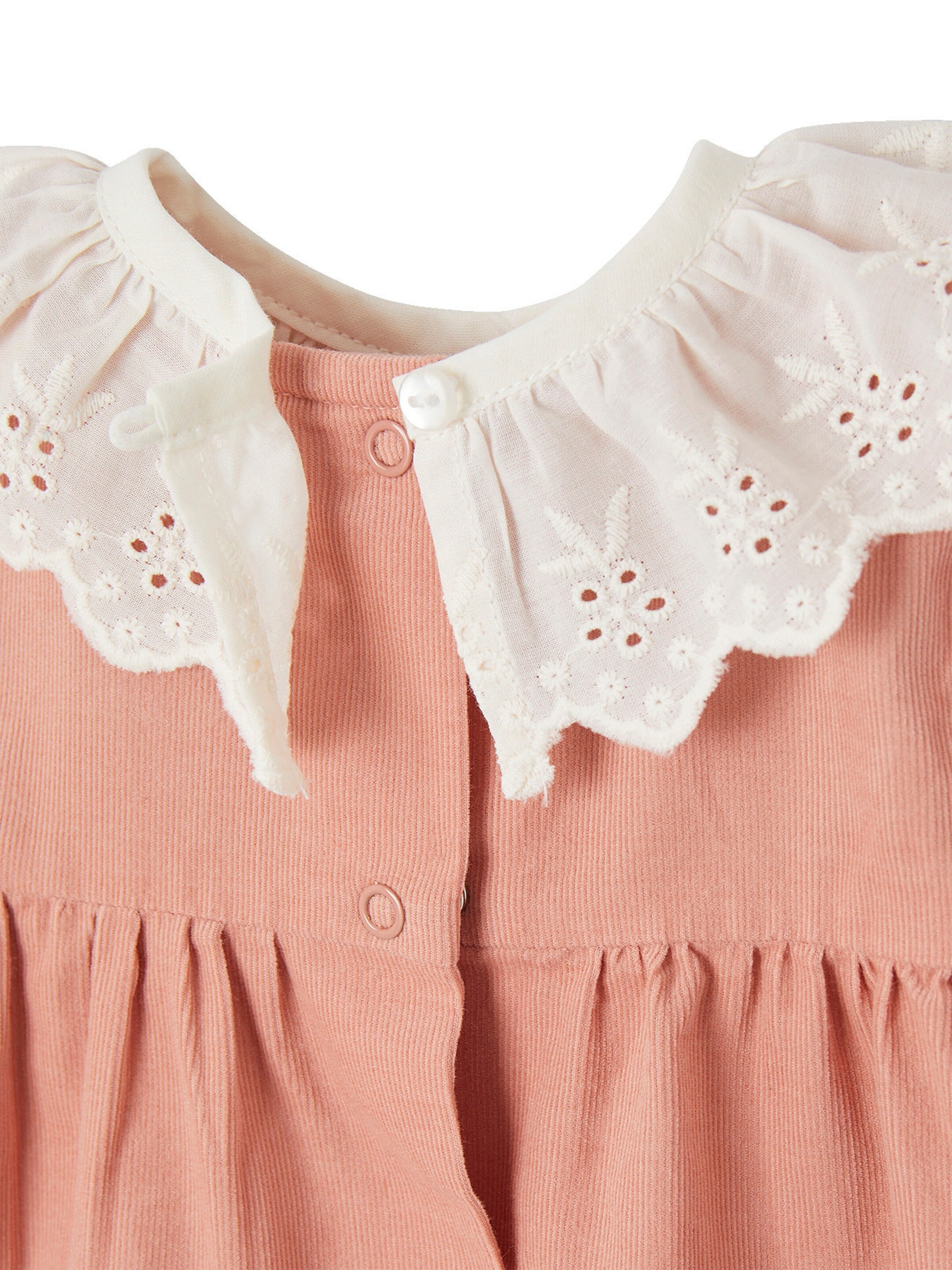 Vertbaudet Gesmoktes Baby Kleid aus Cord mit abnehmbarem Kragen rosa