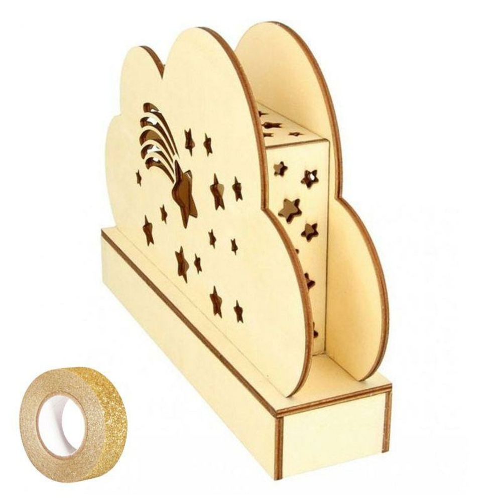 Lampe nuage bois à décorer 25 x 13,7 cm + masking tape doré à paillettes 5 m