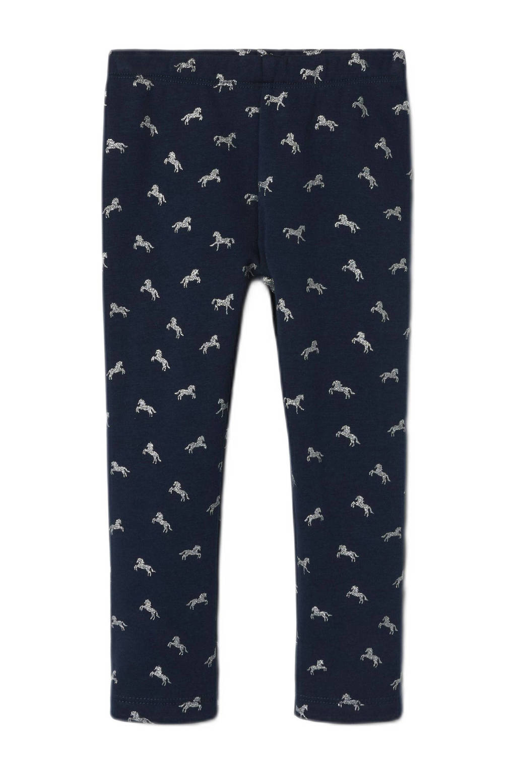 NAME IT fleece legging NMFTAVINA met all over print donkerblauw/wit