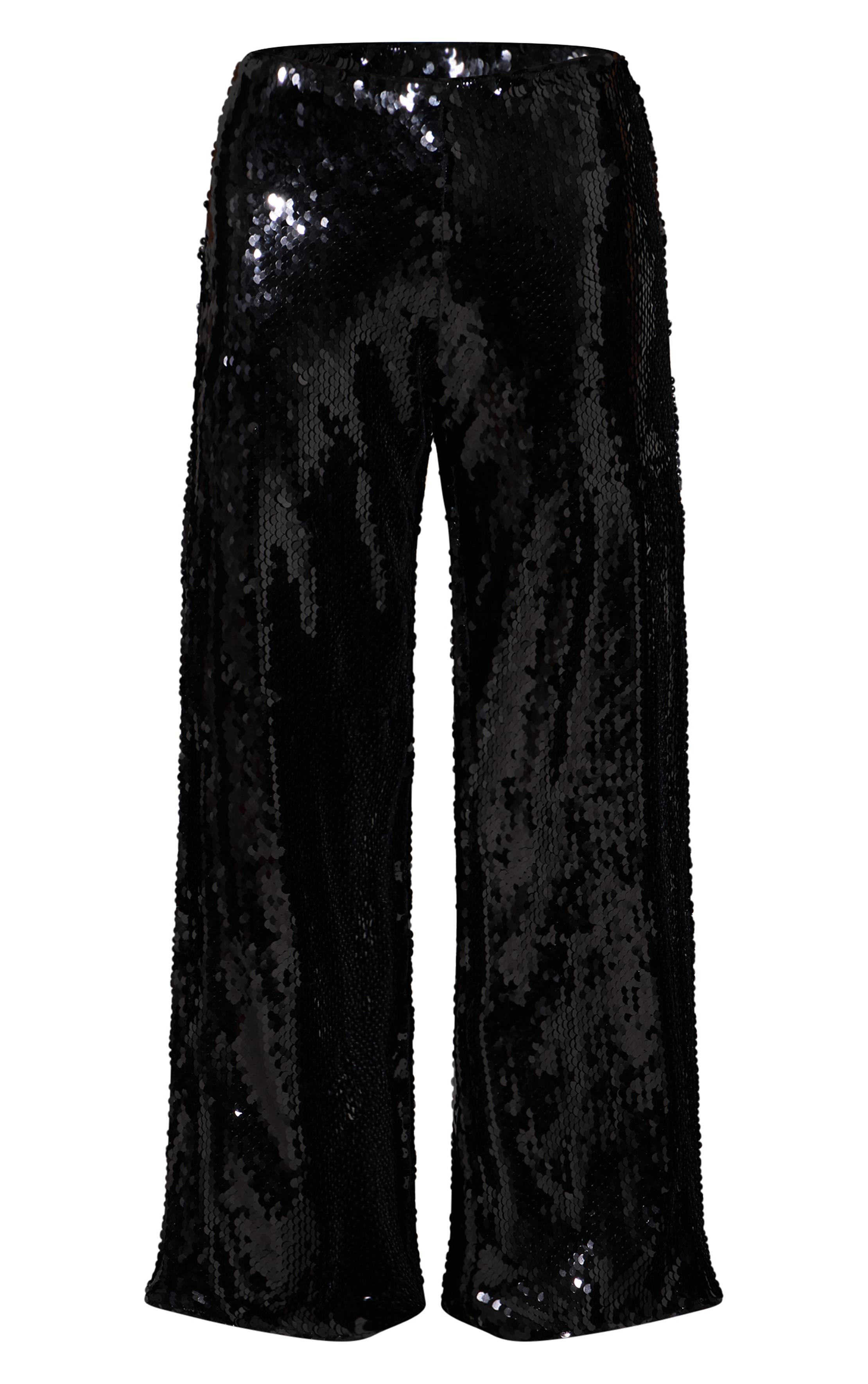 Noir Pantalon Ample À Jambes Larges Orné De Sequins