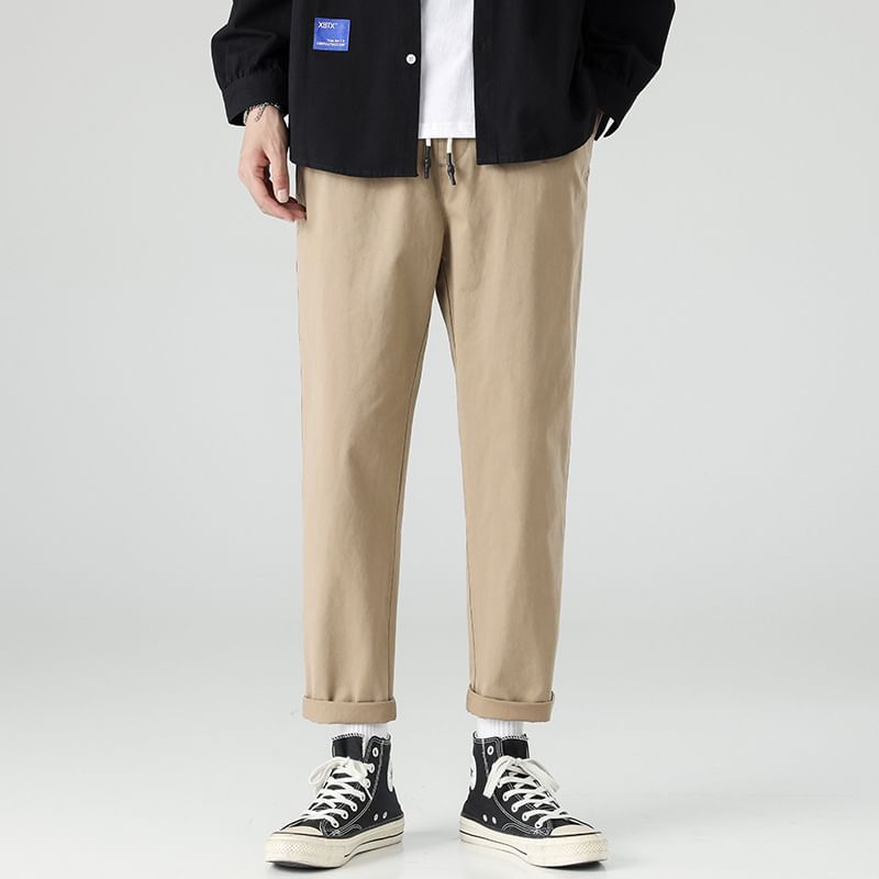 Lefitt - Mid Rise Plain Cropped Tapered Pants