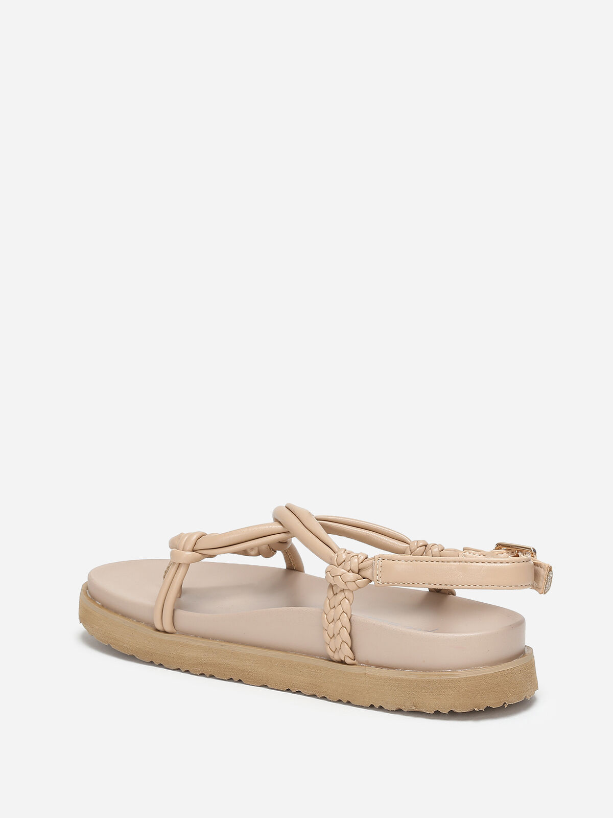 Sandales à brides matelassées et tressées- Beige
