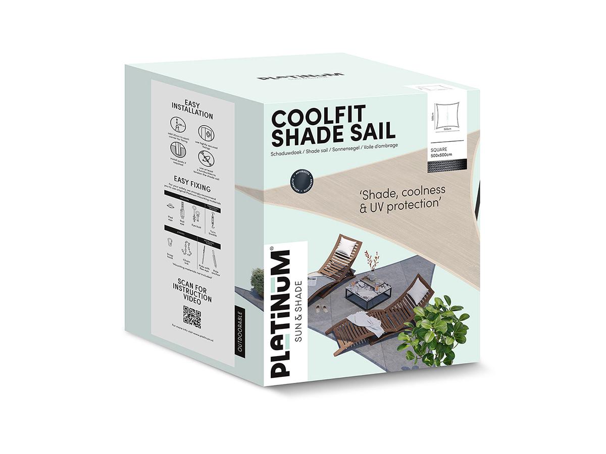 Platinum Coolfit 5x5m vierkant schaduwdoek - Olive