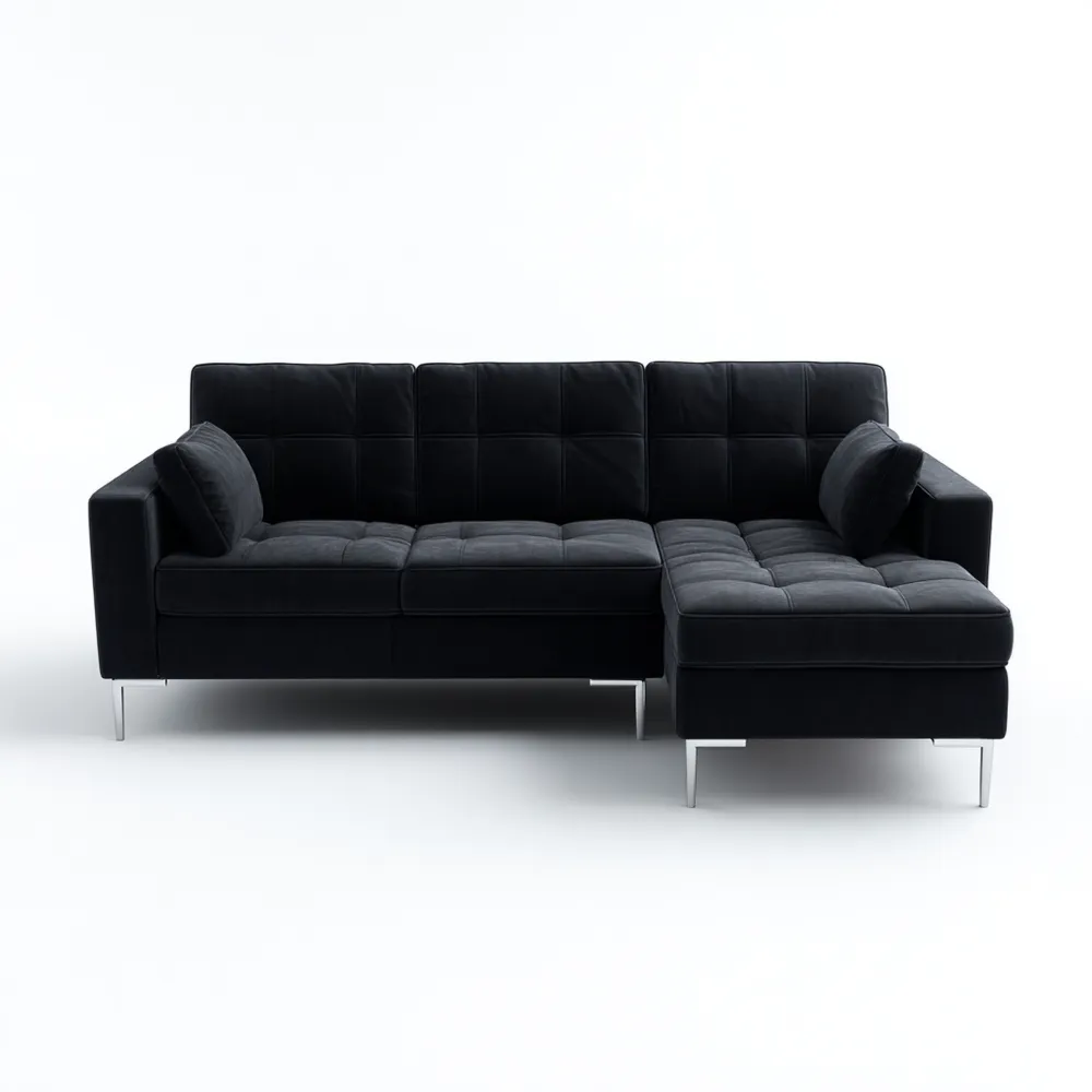 Ecksofa Samt 250x150x80 cm - Schwarz - Modernes Design