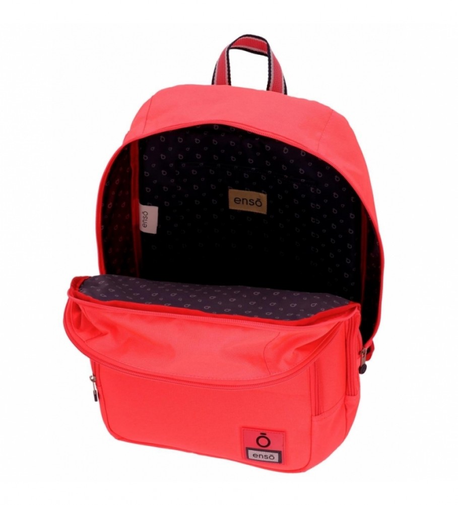 Mochila Enso com rodinhas, cor coral básico.