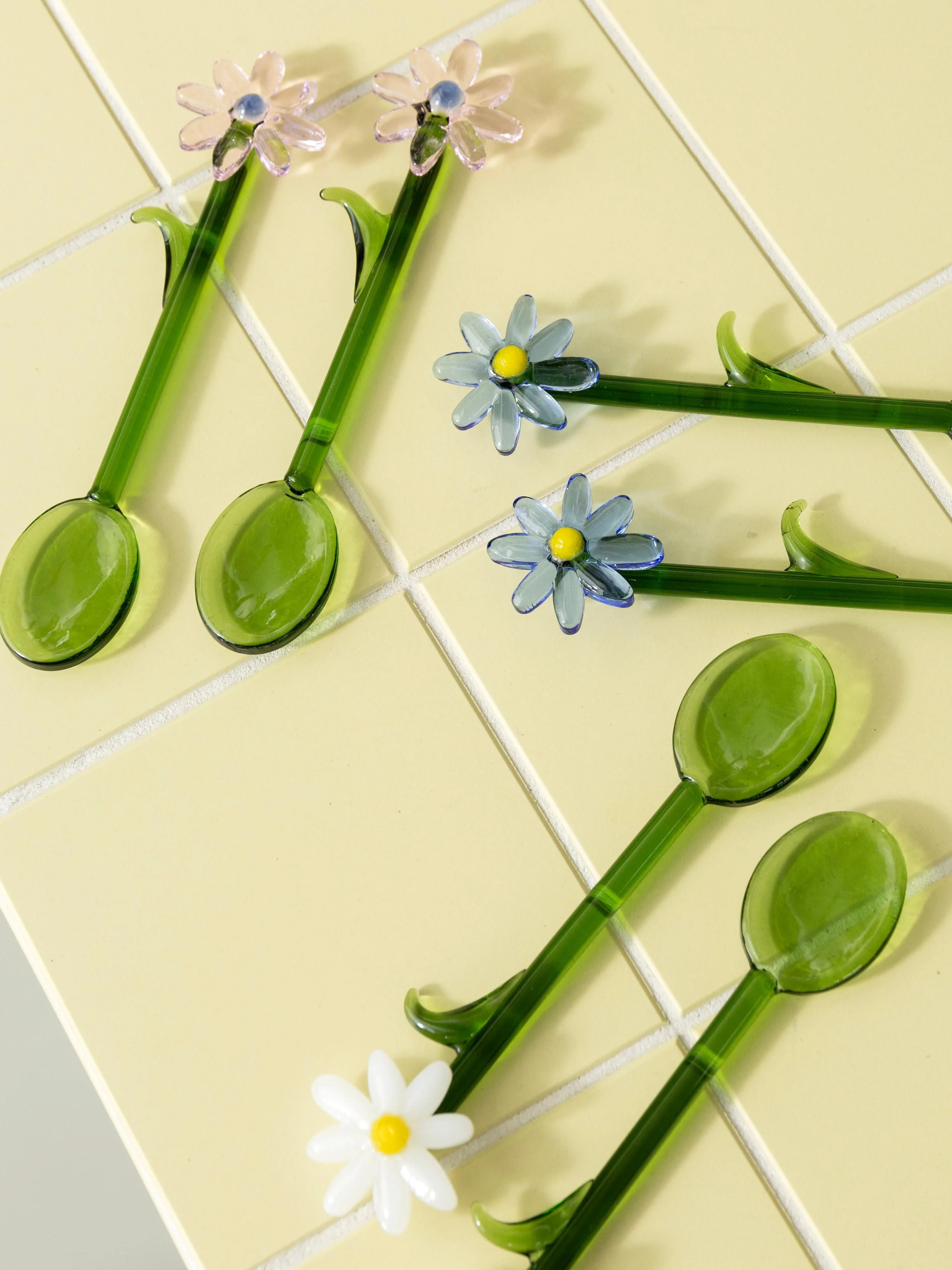 Handgemaakte lepels Flora van borosilicaatglas, 2 stuks